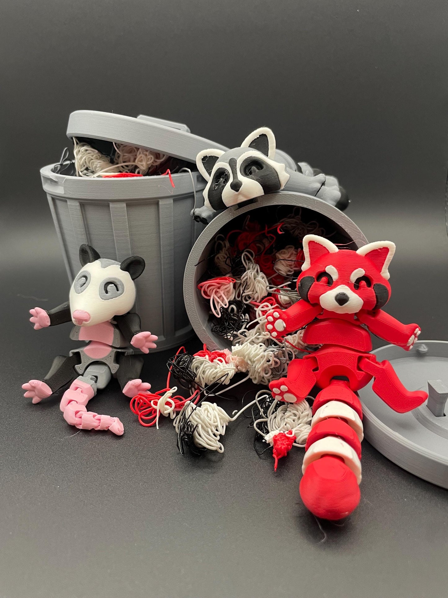 3D Printed Animals with trashcan
