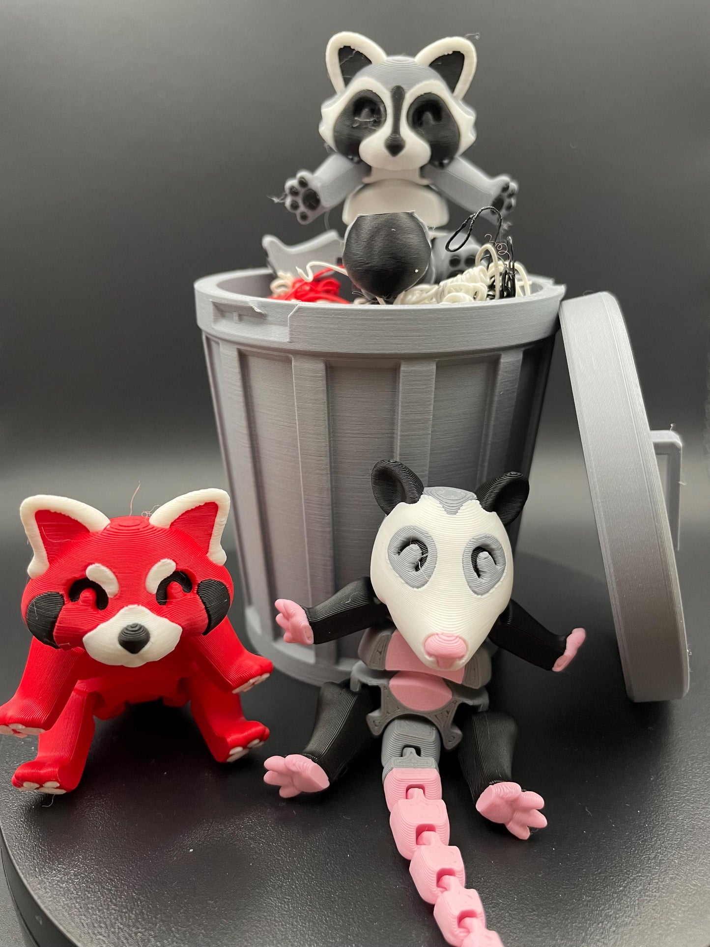 3D Printed Animals with trashcan